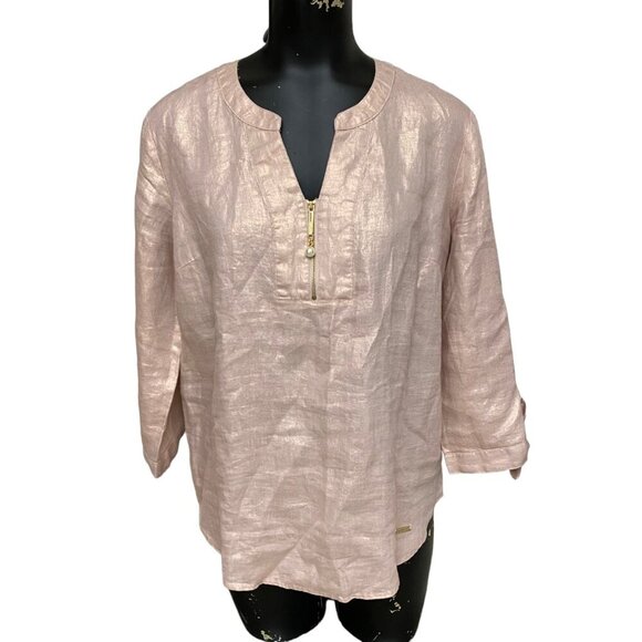 Ellen Tracy Linen Tunic Top in Blush Size Medium - Picture 1 of 8